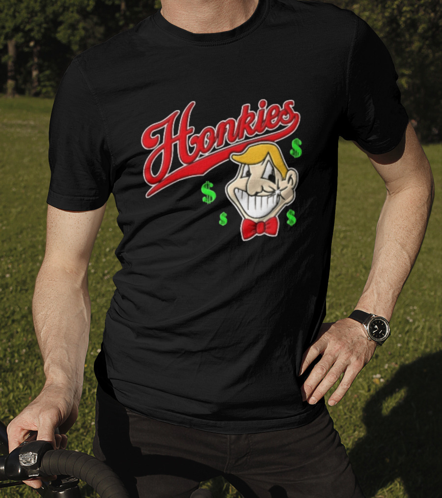 Honkies Red Script Cartoon Blond Man Dollar Signs T-Shirt