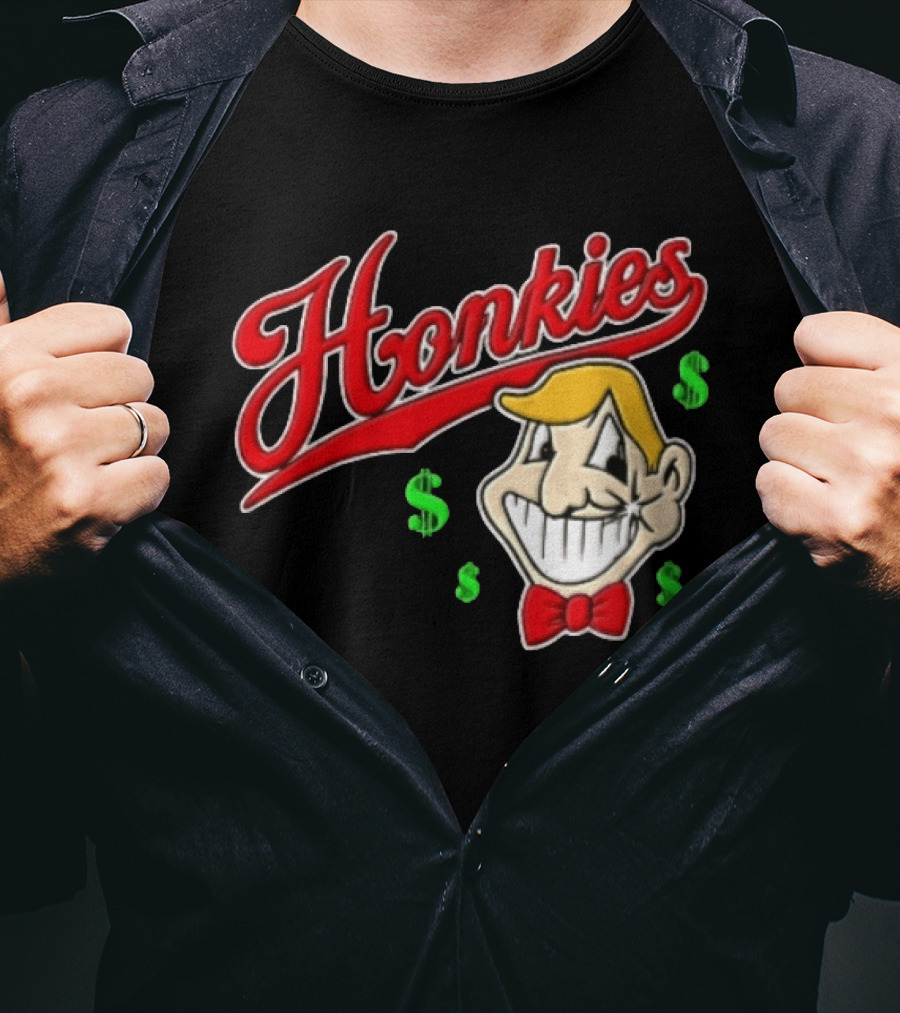 Honkies Red Script Cartoon Blond Man Dollar Signs T-Shirt