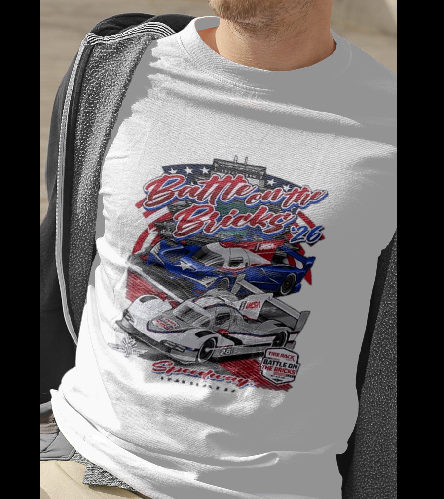 Battle On The Bricks '26 IMSA Indianapolis Motor Speedway Tire Rack Racing Cars T-Shirt