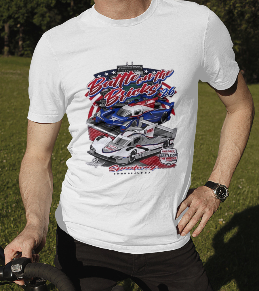 Battle On The Bricks '26 IMSA Indianapolis Motor Speedway Tire Rack Racing Cars T-Shirt