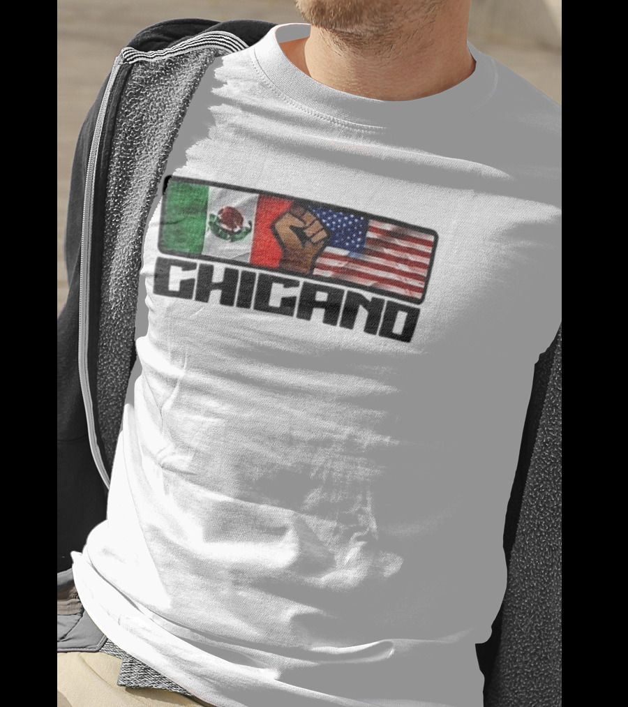 Chicano Mexican And American Flags With Raised Fist T-Shirt