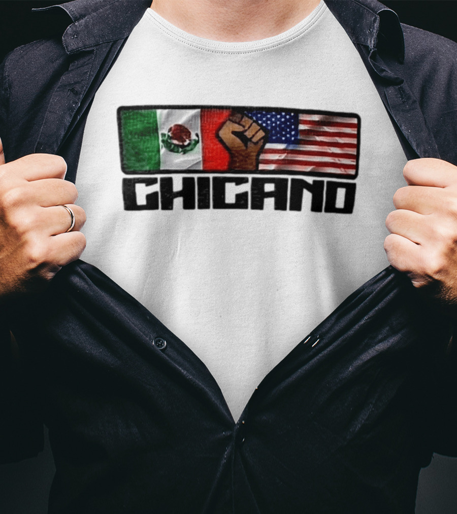 Chicano Mexican And American Flags With Raised Fist T-Shirt