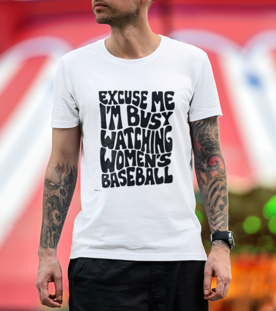 Excuse Me I'm Busy Ing Women's Baseball Doodlebymeg Groovy Wavy T-Shirt