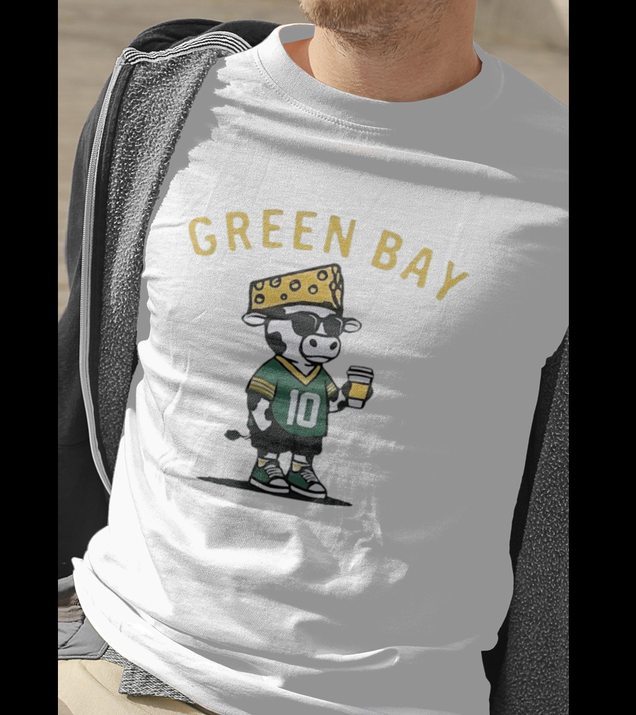 Green Bay Cow Wearing Cheesehead And Number 10 Jersey T-Shirt