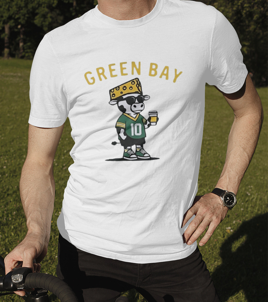 Green Bay Cow Wearing Cheesehead And Number 10 Jersey T-Shirt