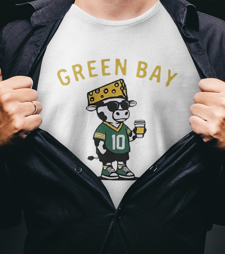 Green Bay Cow Wearing Cheesehead And Number 10 Jersey T-Shirt