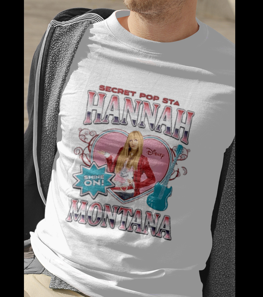 Hannah Montana Secret Pop Star Shine On Disney Heart Electric Guitar T-Shirt