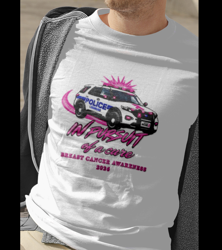 In Pursuit Of A Cure Police Car Breast Cancer Awareness 2026 T-Shirt