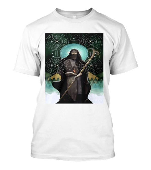 Mystical Elf Mage Staff Elemental Magic Symbols Enchanted Circles T-Shirt