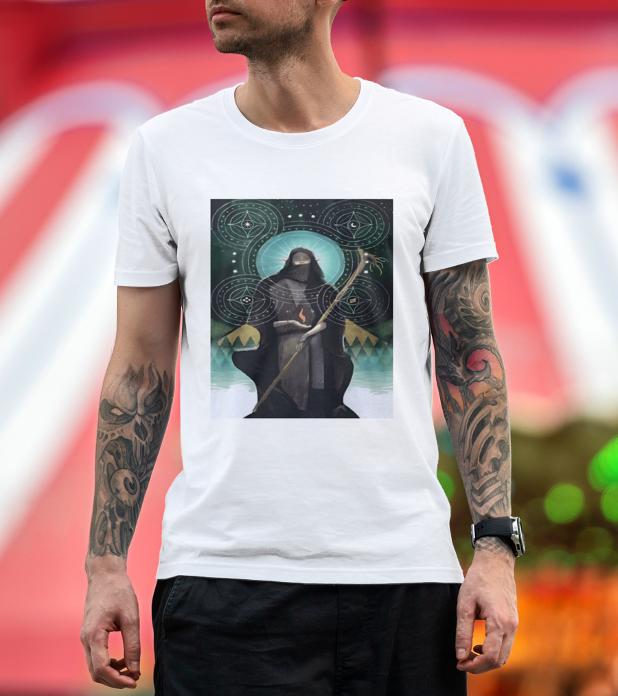Mystical Elf Mage Staff Elemental Magic Symbols Enchanted Circles T-Shirt