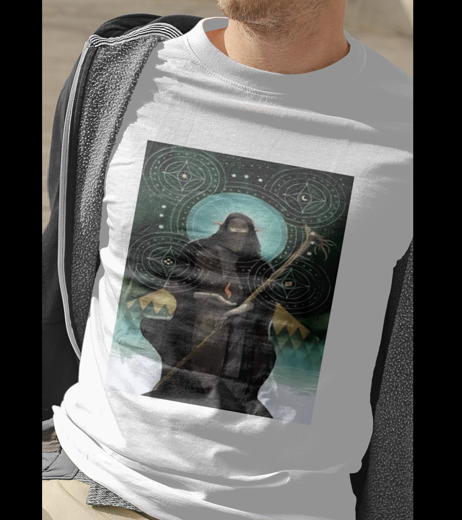Mystical Elf Mage Staff Elemental Magic Symbols Enchanted Circles T-Shirt