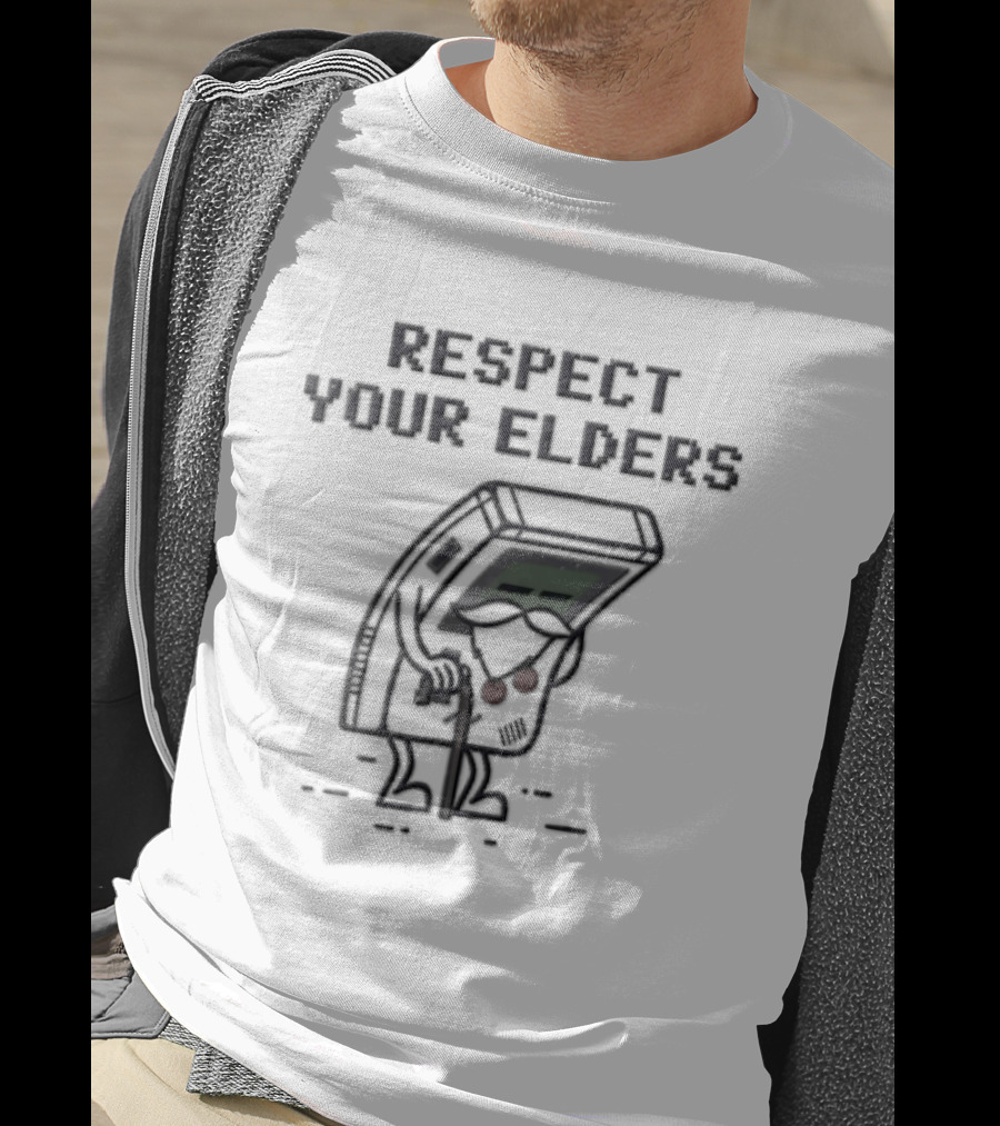 Respect Your Elders Distressed Cartoon Game Boy Walking Cane T-Shirt
