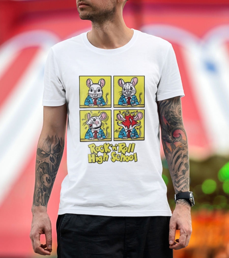 Rock N Roll High School Comic Mouse Head Explosion Cartoon Panels T-Shirt