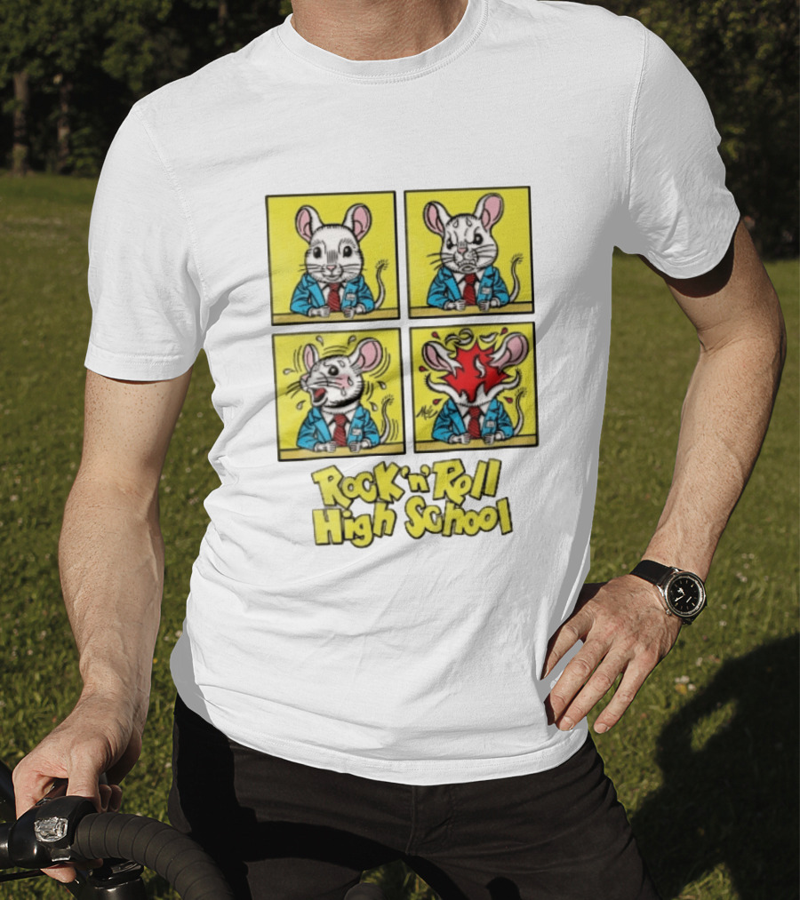 Rock N Roll High School Comic Mouse Head Explosion Cartoon Panels T-Shirt
