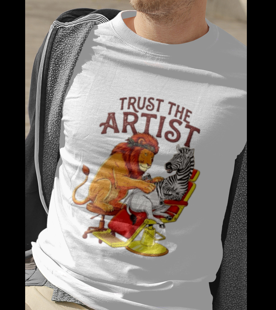 Trust The Artist Lion Tattooing Zebra In Barber Chair T-Shirt