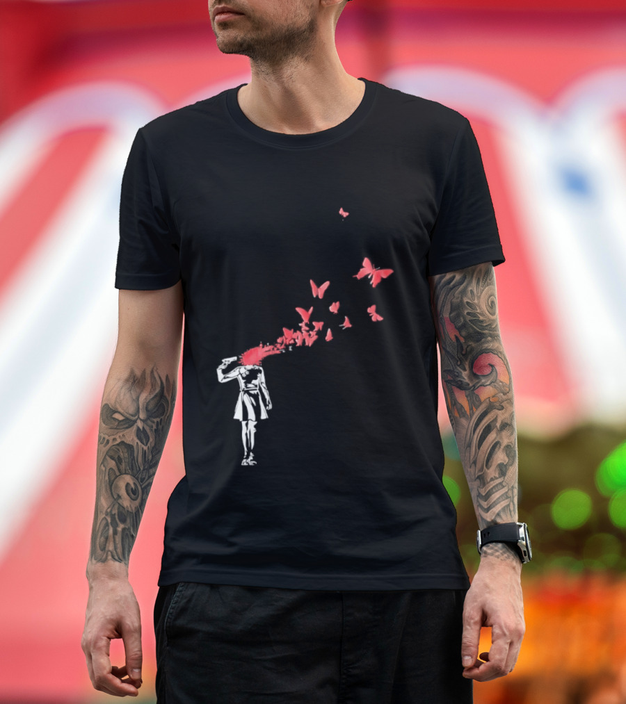 Banksy Girl Red Butterfly Burst Explosion T-Shirt