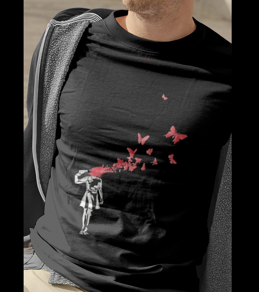 Banksy Girl Red Butterfly Burst Explosion T-Shirt