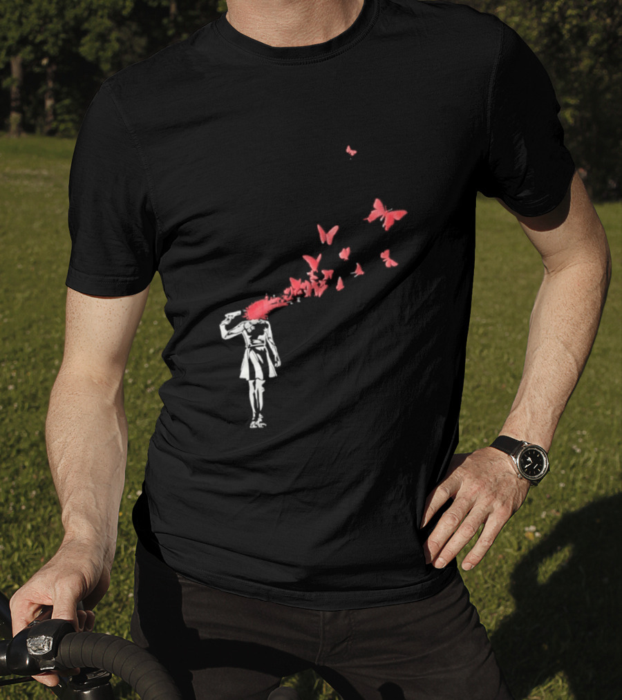Banksy Girl Red Butterfly Burst Explosion T-Shirt