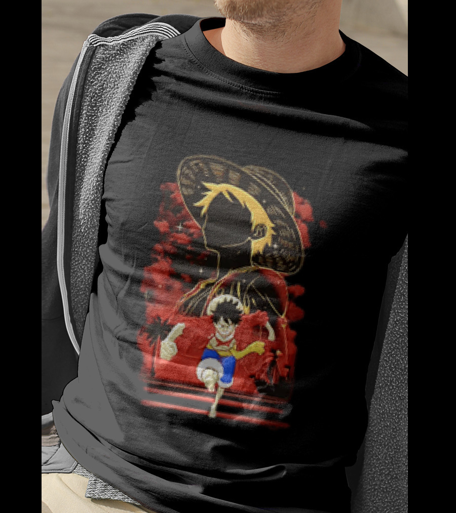 Monkey D Luffy Adventure Icon One Piece Anime Running Figure T-Shirt