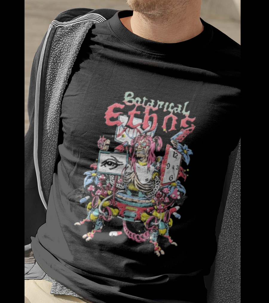 Botanical Ethnos Cyberpunk Cyborg DNA Strand Pill Mushroom Cartoon T-Shirt