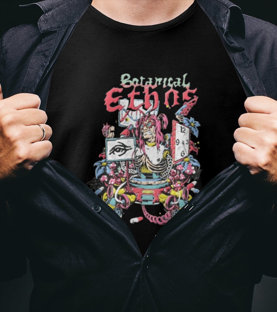Botanical Ethnos Cyberpunk Cyborg DNA Strand Pill Mushroom Cartoon T-Shirt