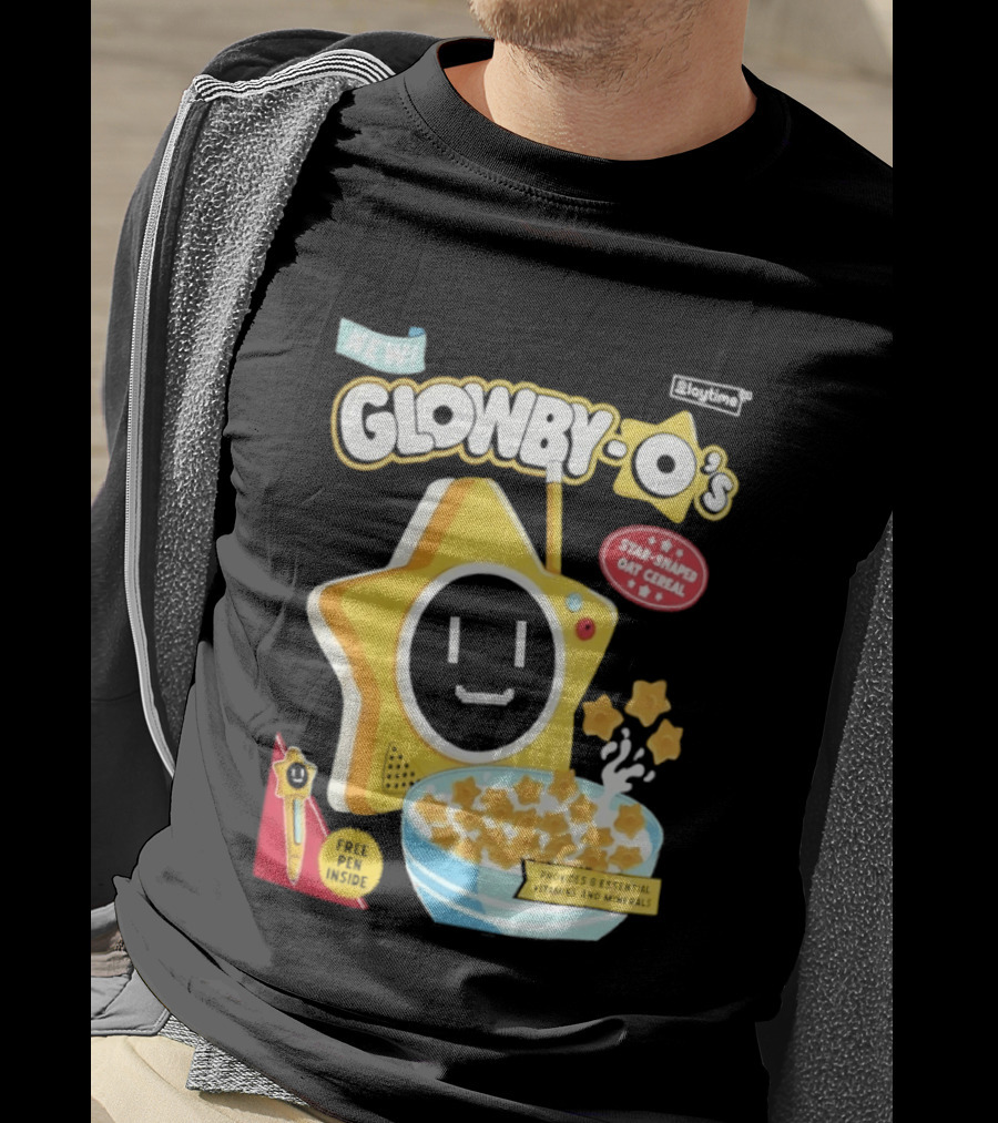 NEW Playtime Co Glowby O's Star Shaped Oat Cereal Box With Smiling Star And Bowl Of Cereal Bites T-Shirt