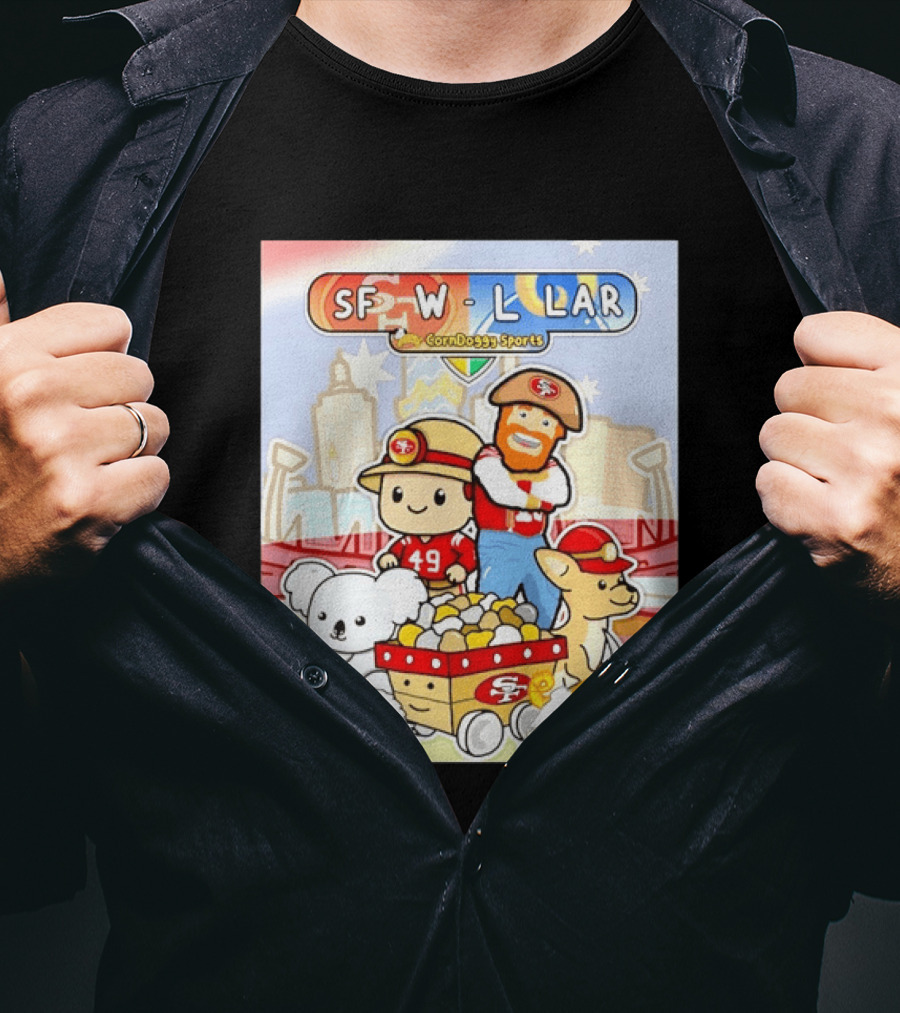 SF 49ers Vs LAR CornDoggy Sports Matchup With Cute Characters And Animals T-Shirt