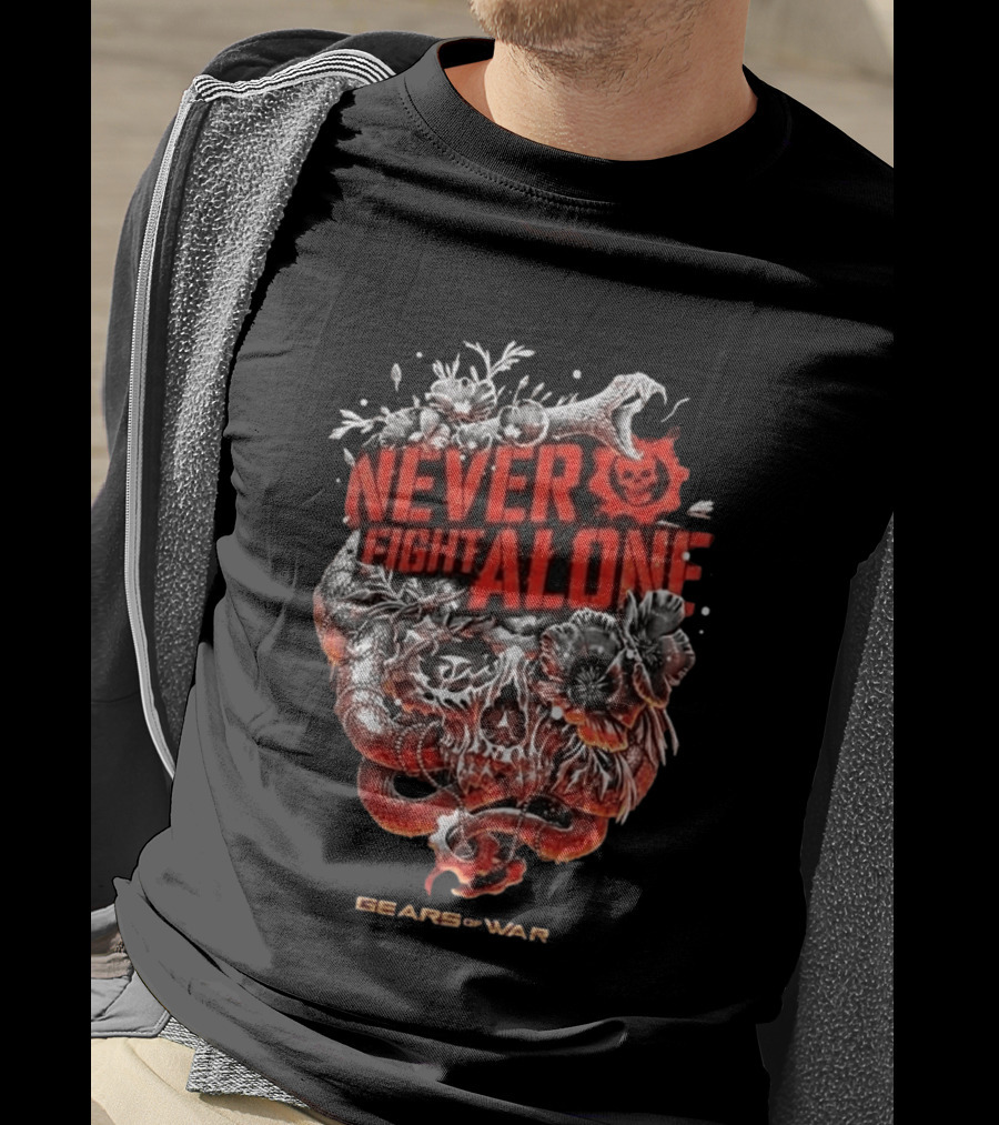 Gears Of War Never Fight Alone Skull Floral Snake T-Shirt