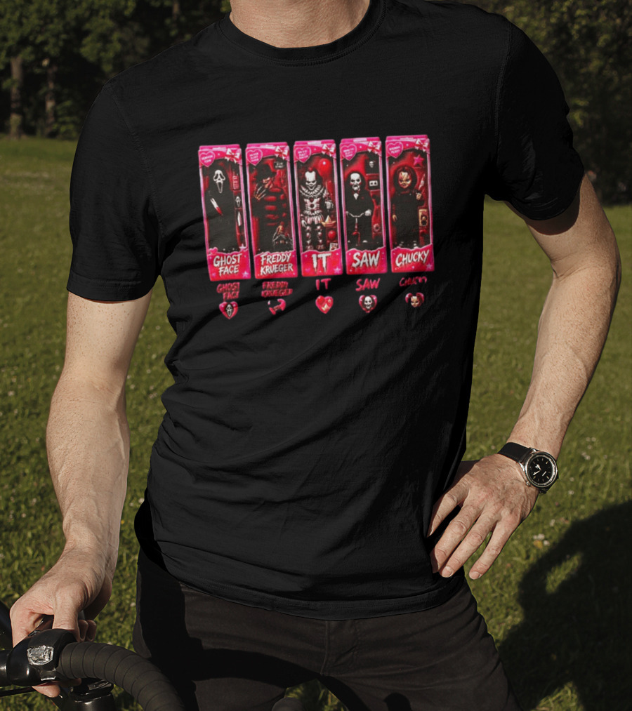 Ghost Face Freddy Krueger IT Saw Chucky Horror Characters Cards Collectible Toy Box Hearts T-Shirt