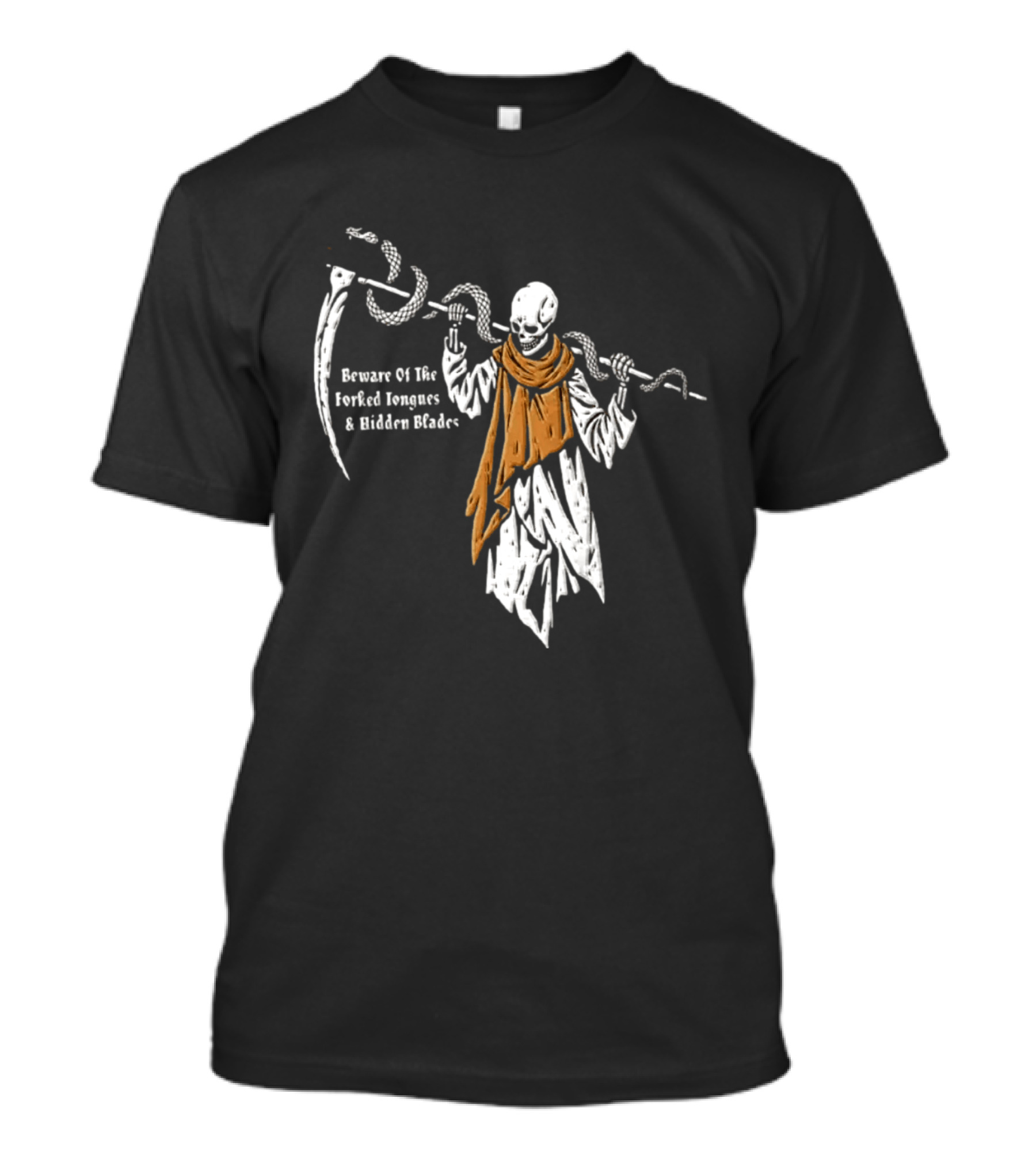 Beware Of The Forked Tongues And Hidden Blades Grim Reaper Snake T-Shirt