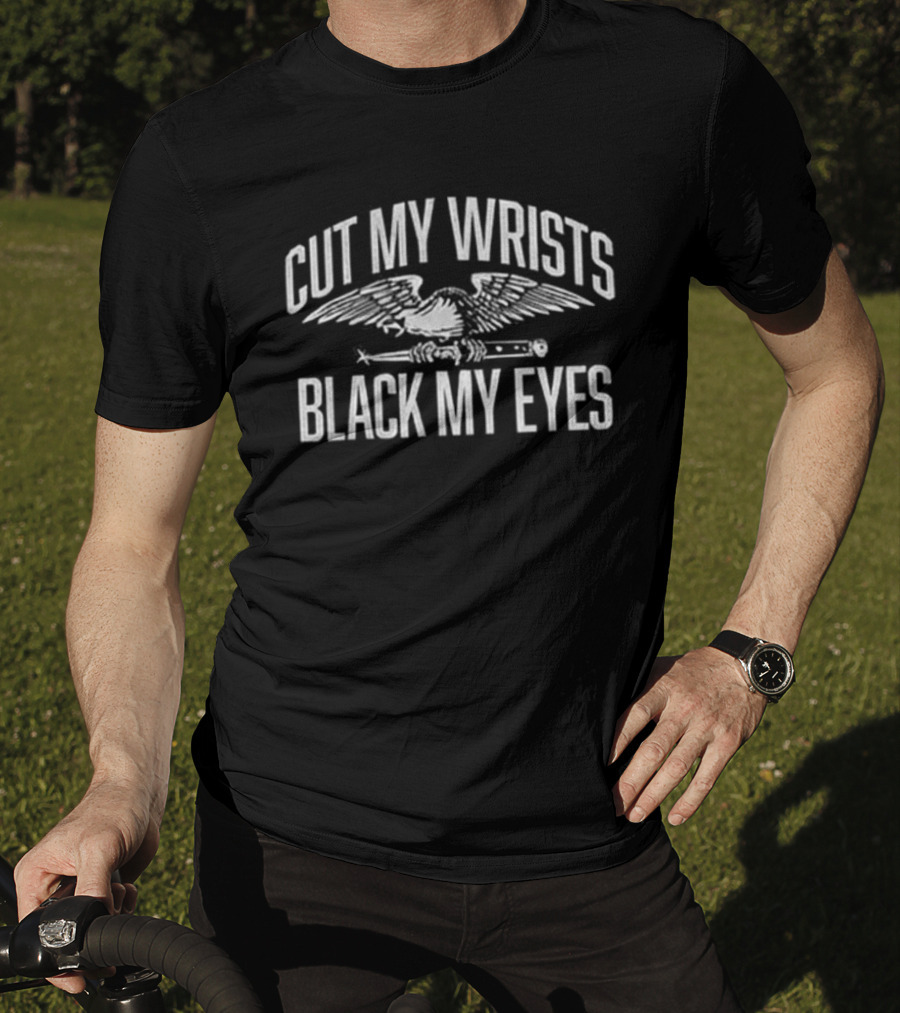 Hawthorne Heights Cut My Wrists Black My Eyes Text With Eagle T-Shirt