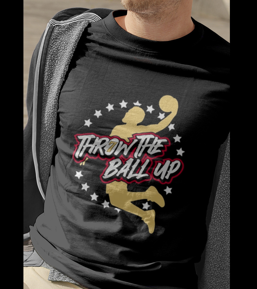 Throw The Ball Up Basketball Player Silhouette With Stars T-Shirt