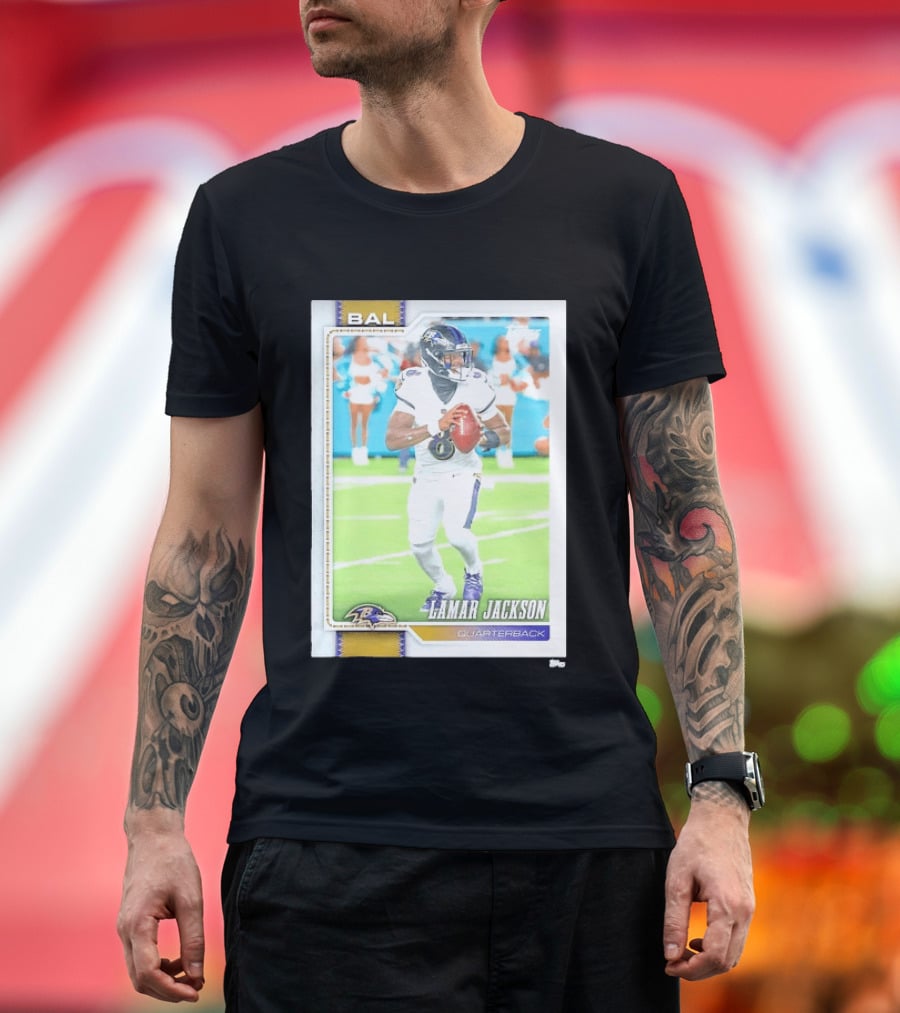Lamar Jackson Baltimore Ravens Quarterback Topps Trading Card Authentic NFL Edition T-Shirt
