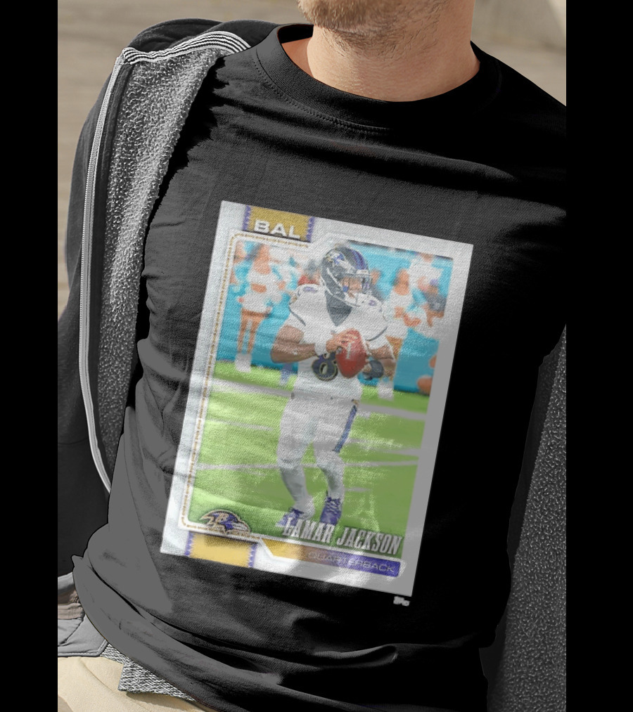 Lamar Jackson Baltimore Ravens Quarterback Topps Trading Card Authentic NFL Edition T-Shirt