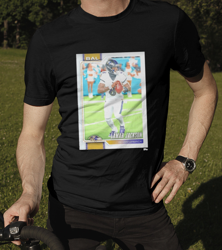 Lamar Jackson Baltimore Ravens Quarterback Topps Trading Card Authentic NFL Edition T-Shirt