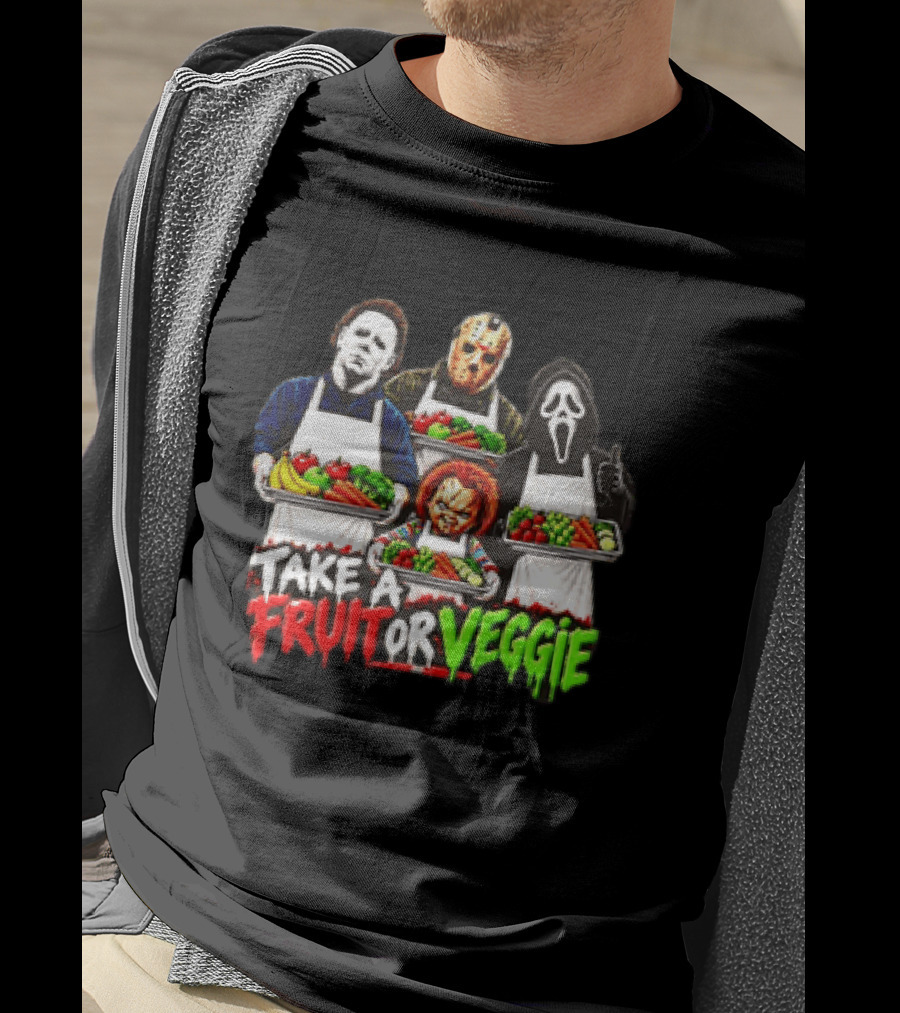 Michael Myers Jason Voorhees Ghostface Chucky Horror Movie Take A Fruit Or Veggie T-Shirt