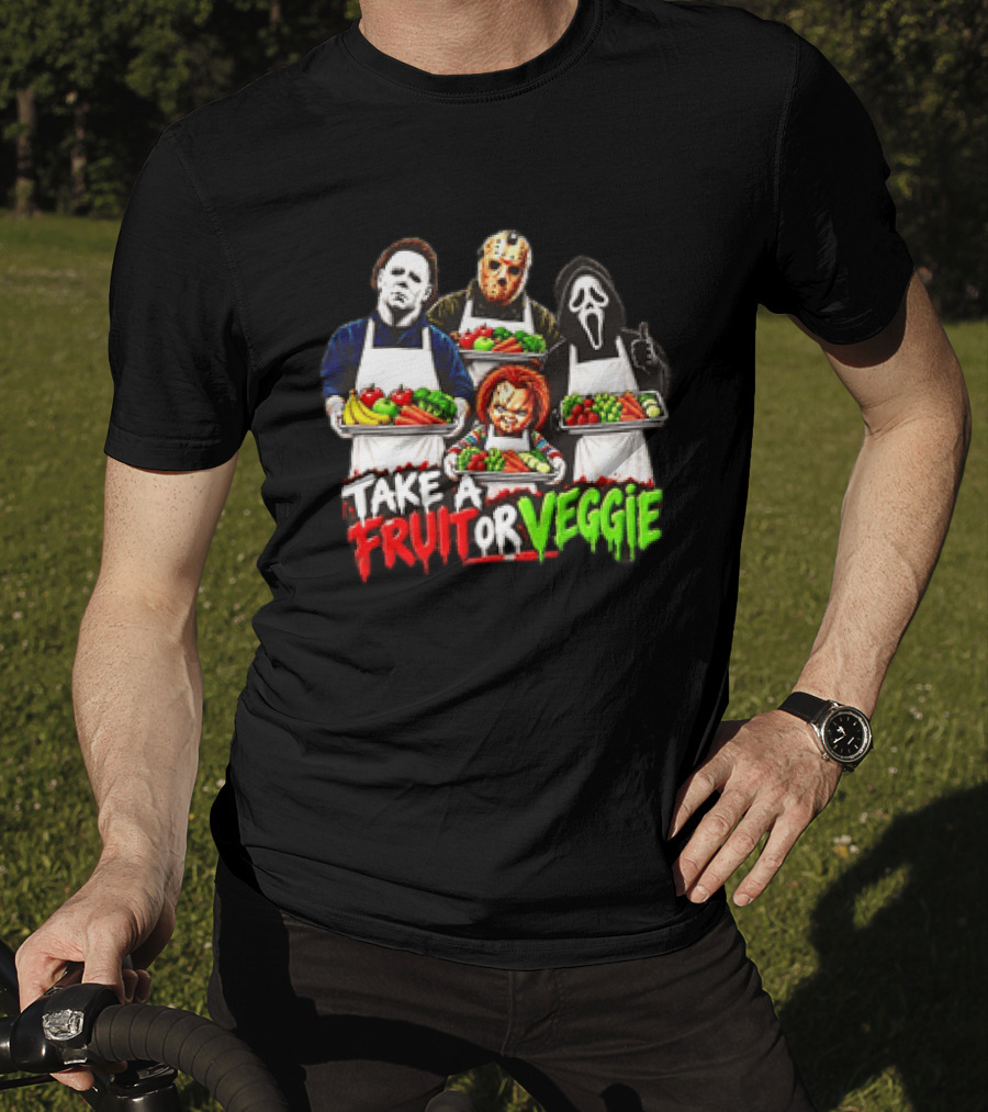 Michael Myers Jason Voorhees Ghostface Chucky Horror Movie Take A Fruit Or Veggie T-Shirt