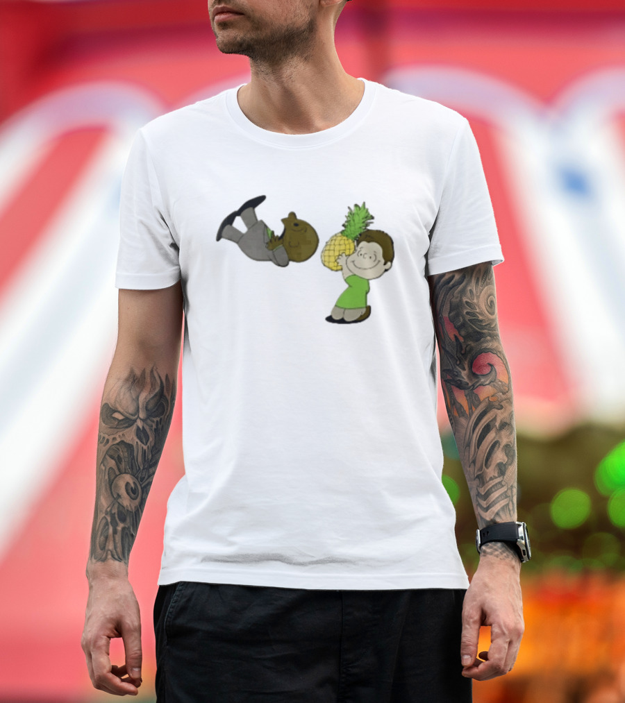 Cartoon Smiling Boy With Upside Down Pineapple Suit Person T-Shirt