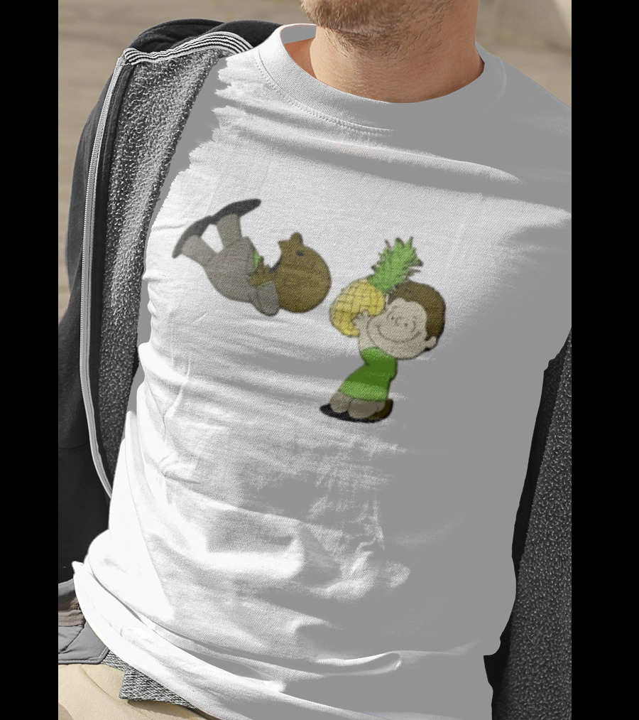 Cartoon Smiling Boy With Upside Down Pineapple Suit Person T-Shirt