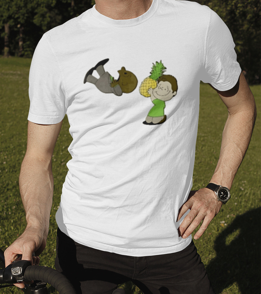 Cartoon Smiling Boy With Upside Down Pineapple Suit Person T-Shirt