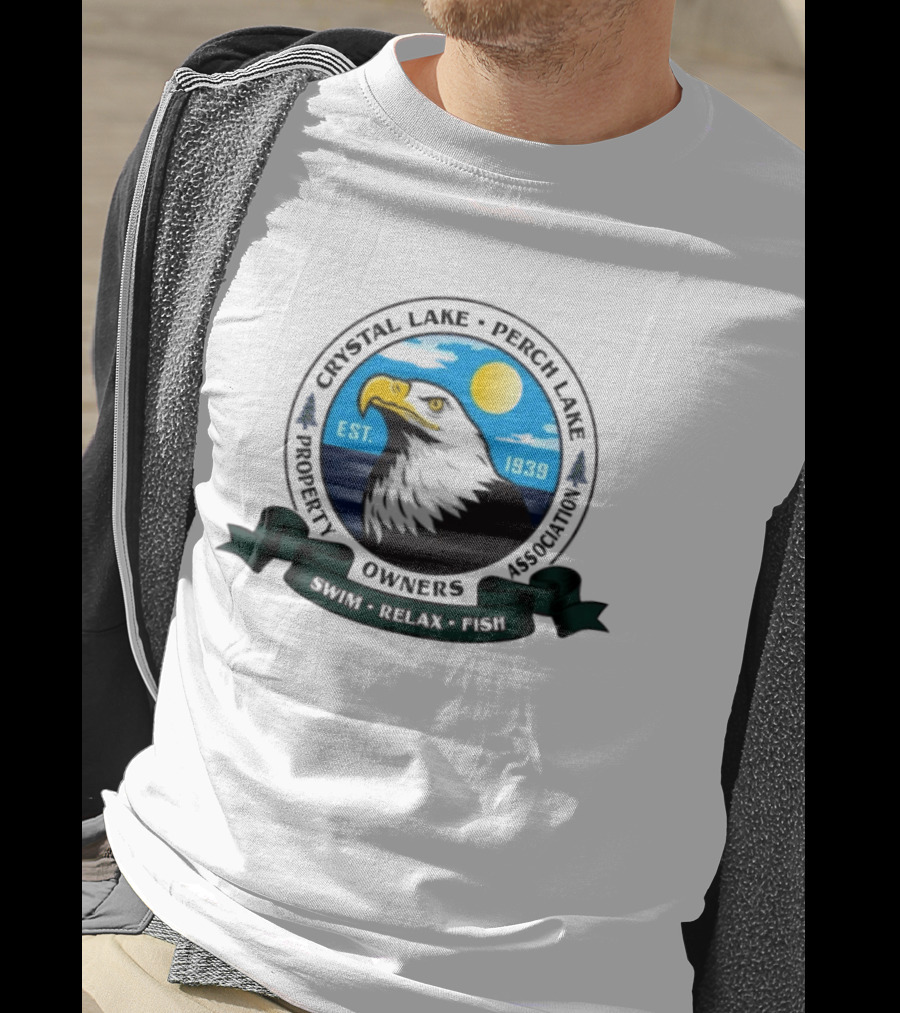 Crystal Lake Perch Lake Property Owners Association Eagle Emblem Est. 1939 Swim Relax Fish T-Shirt