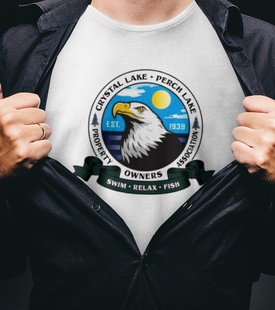Crystal Lake Perch Lake Property Owners Association Eagle Emblem Est. 1939 Swim Relax Fish T-Shirt