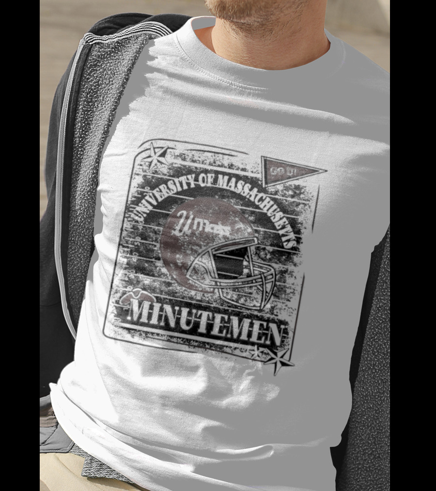 University Of Massachusetts Minutemen Distressed Football Helmet T-Shirt