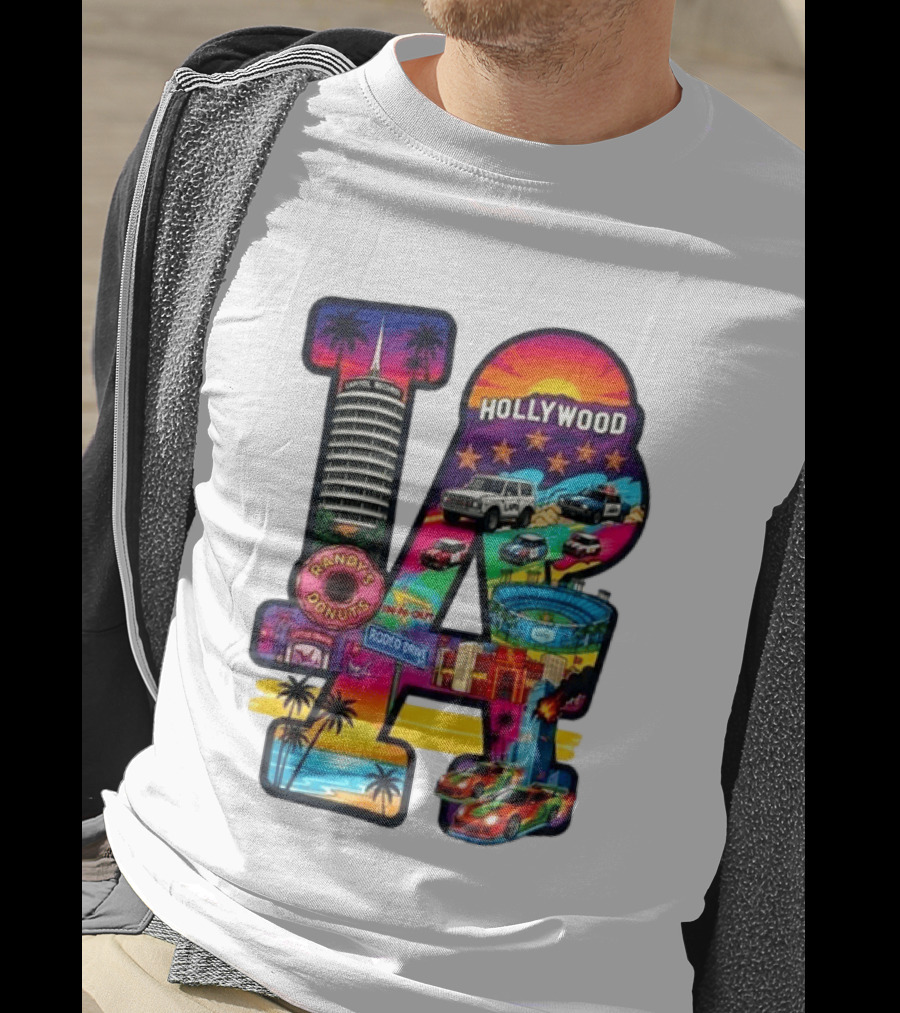 Los Angeles Hollywood Randy's Donuts Rodeo Drive Palm Trees Dodgers Stadium T-Shirt