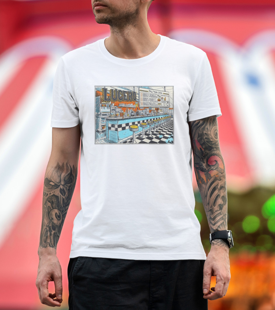 Lucero Fall Tour 2026 Diner Indie Rock Showdeer Vintage Americana Scenery T-Shirt