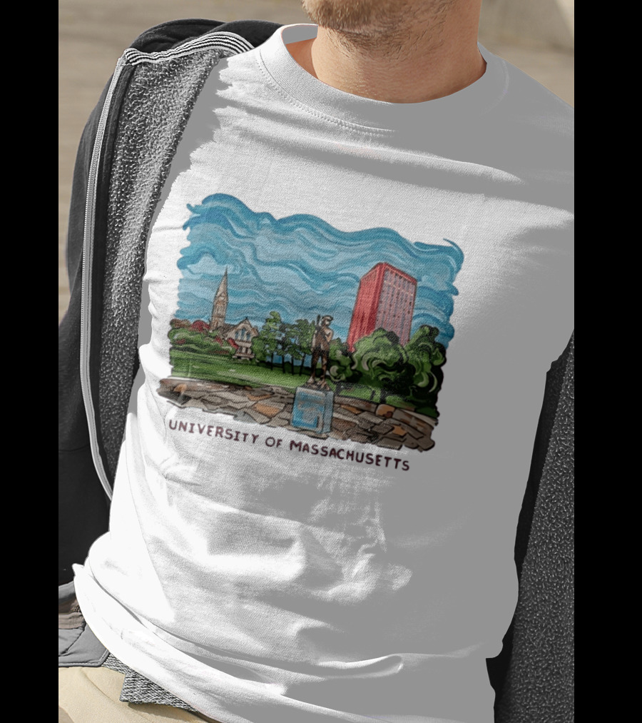 University Of Massachusetts Landmark Campus Scene Tower And Trees T-Shirt