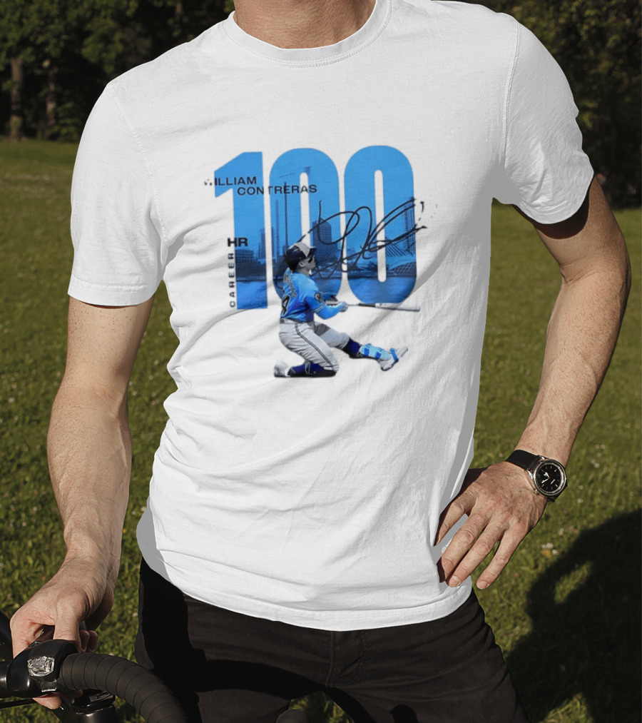William Contreras Milwaukee Brewers 100 HR Milestone Signature T-Shirt