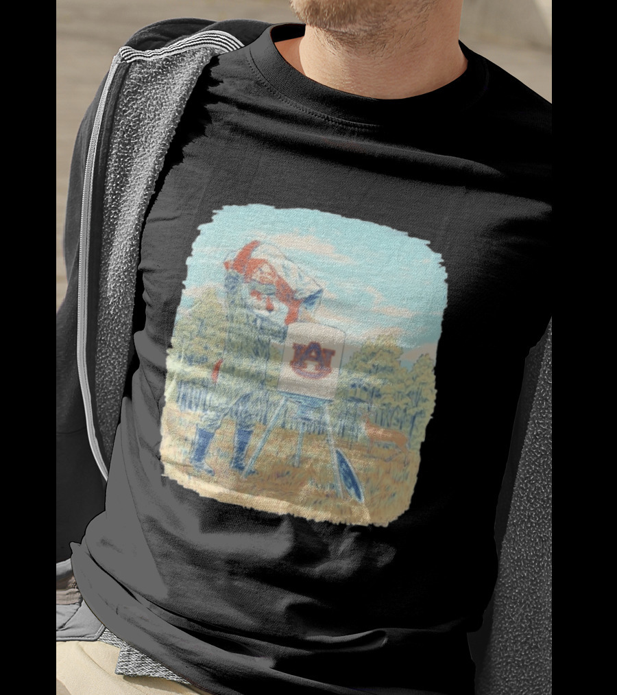 Aubie The Tiger Auburn University Deer Hunting Scene With Feeder And Deer T-Shirt