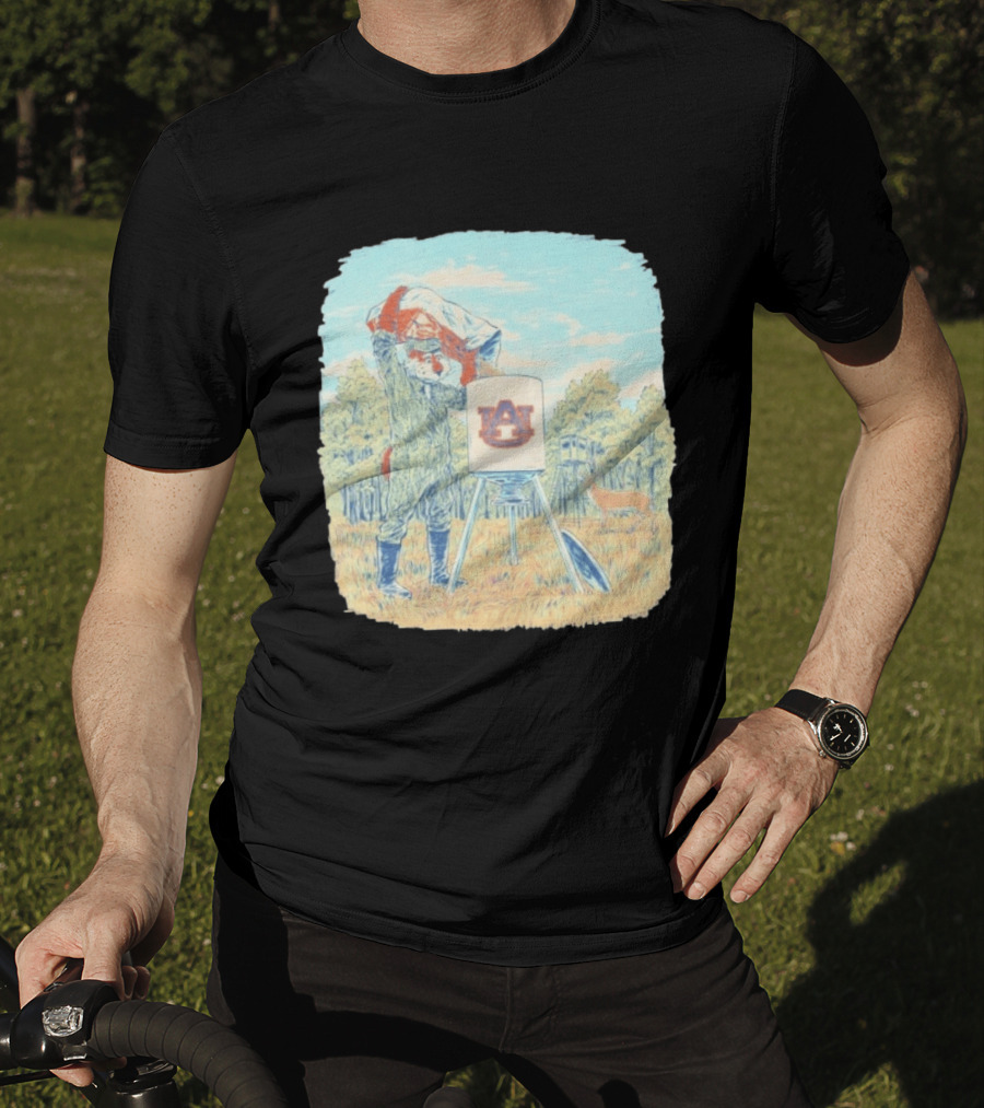 Aubie The Tiger Auburn University Deer Hunting Scene With Feeder And Deer T-Shirt