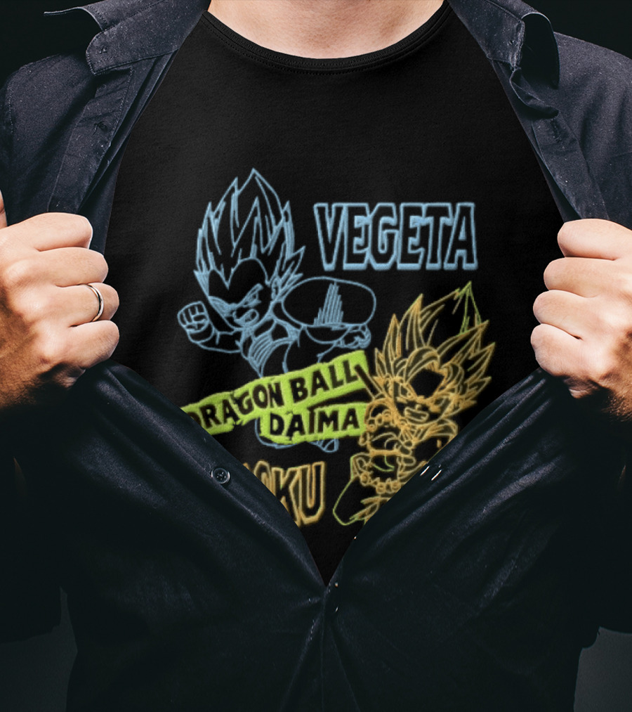 Dragon Ball Daima Vegeta Goku Neon Line Anime Characters Action Poses T-Shirt